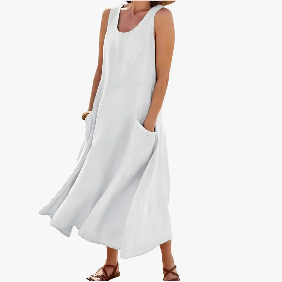 Vestido de Verano Midi Casual Elegante con Bolsillos