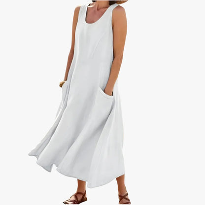Vestido de Verano Midi Casual Elegante con Bolsillos