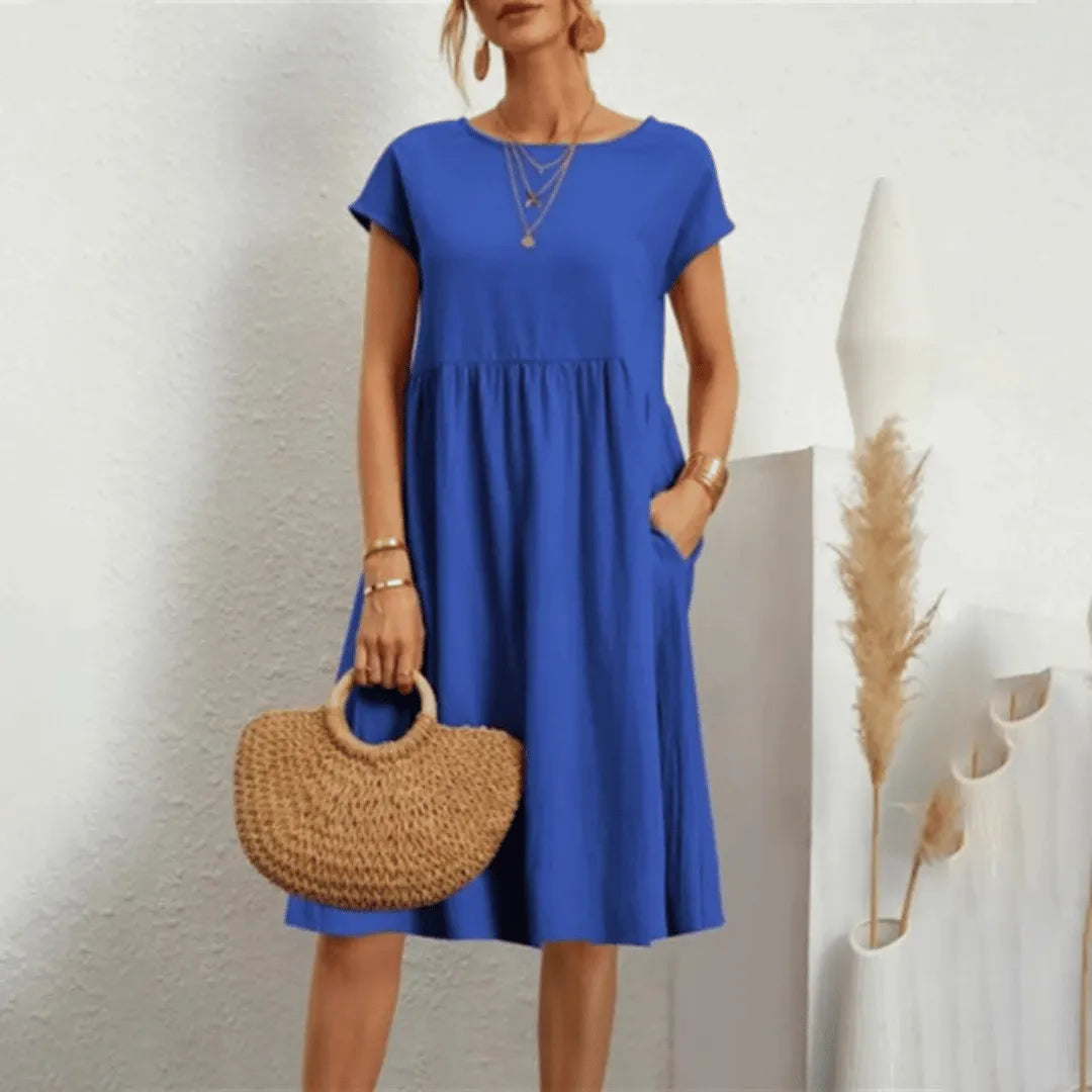 Vestido de Verano Midi Casual Elegante con Bolsillos