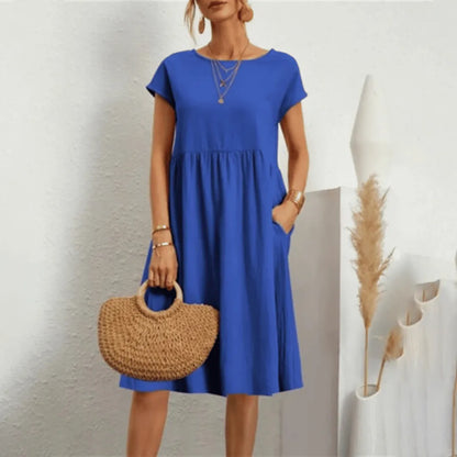 Vestido de Verano Midi Casual Elegante con Bolsillos