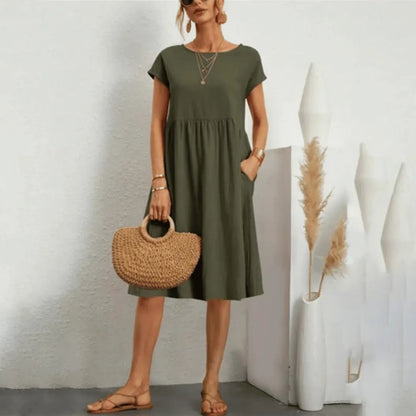 Vestido de Verano Midi Casual Elegante con Bolsillos