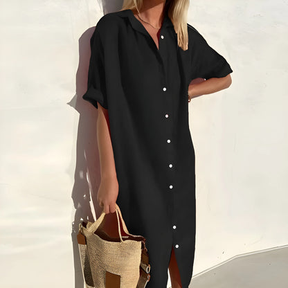 Vestido de Verano Midi Casual Elegante con Cierre de Botones