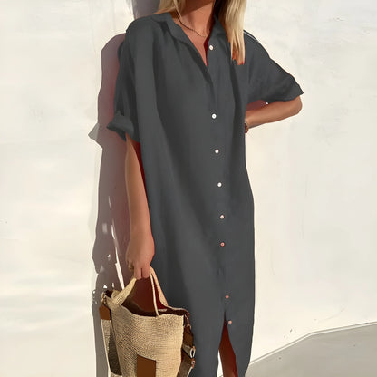 Vestido de Verano Midi Casual Elegante con Cierre de Botones