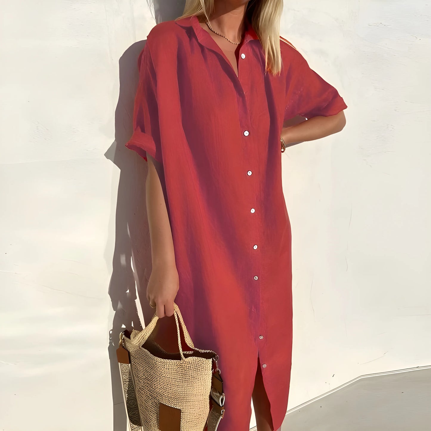Vestido de Verano Midi Casual Elegante con Cierre de Botones