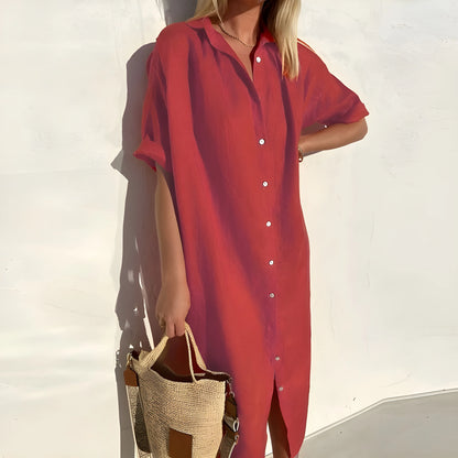 Vestido de Verano Midi Casual Elegante con Cierre de Botones