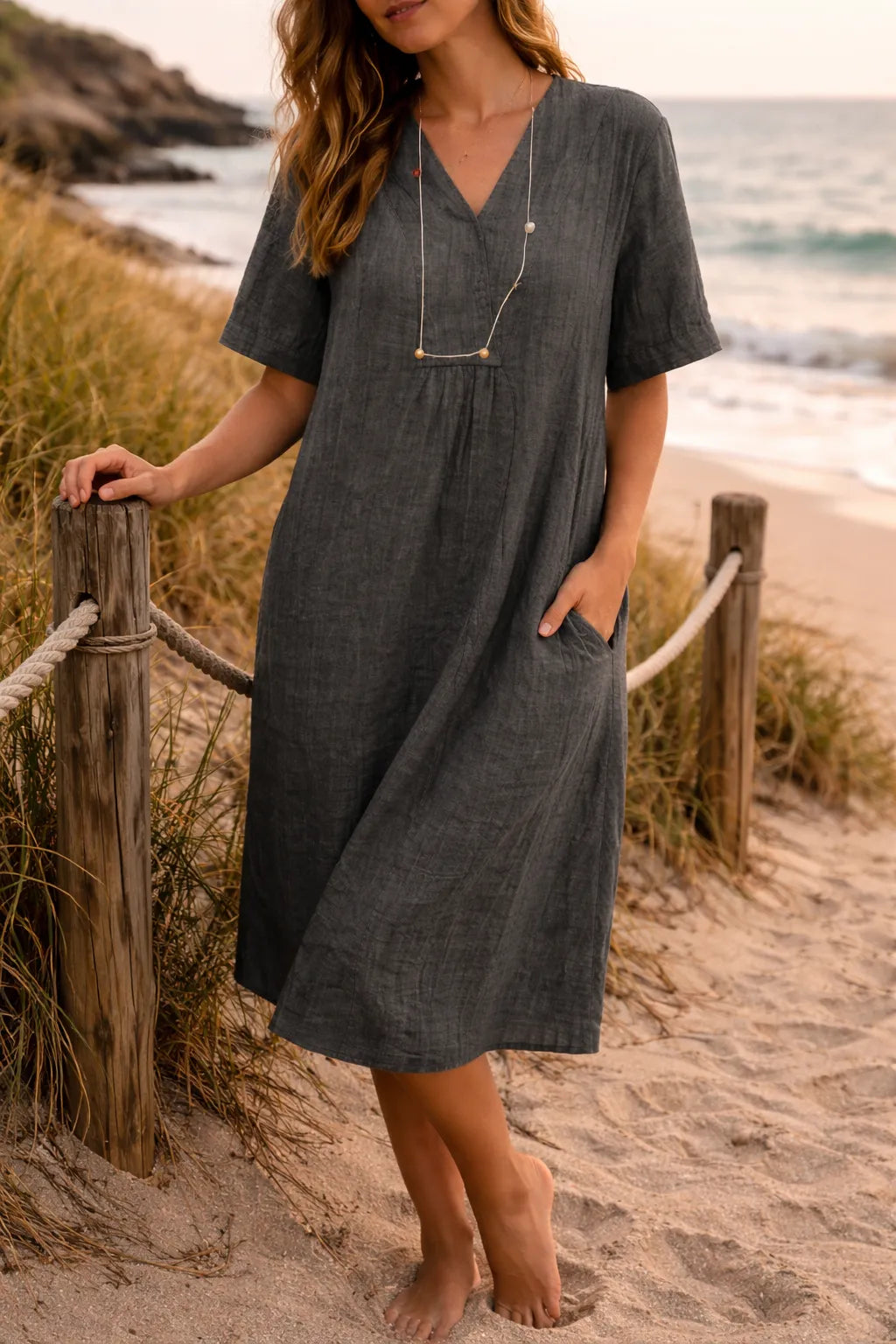 Vestido de Verano Midi Casual Elegante con Escote en V