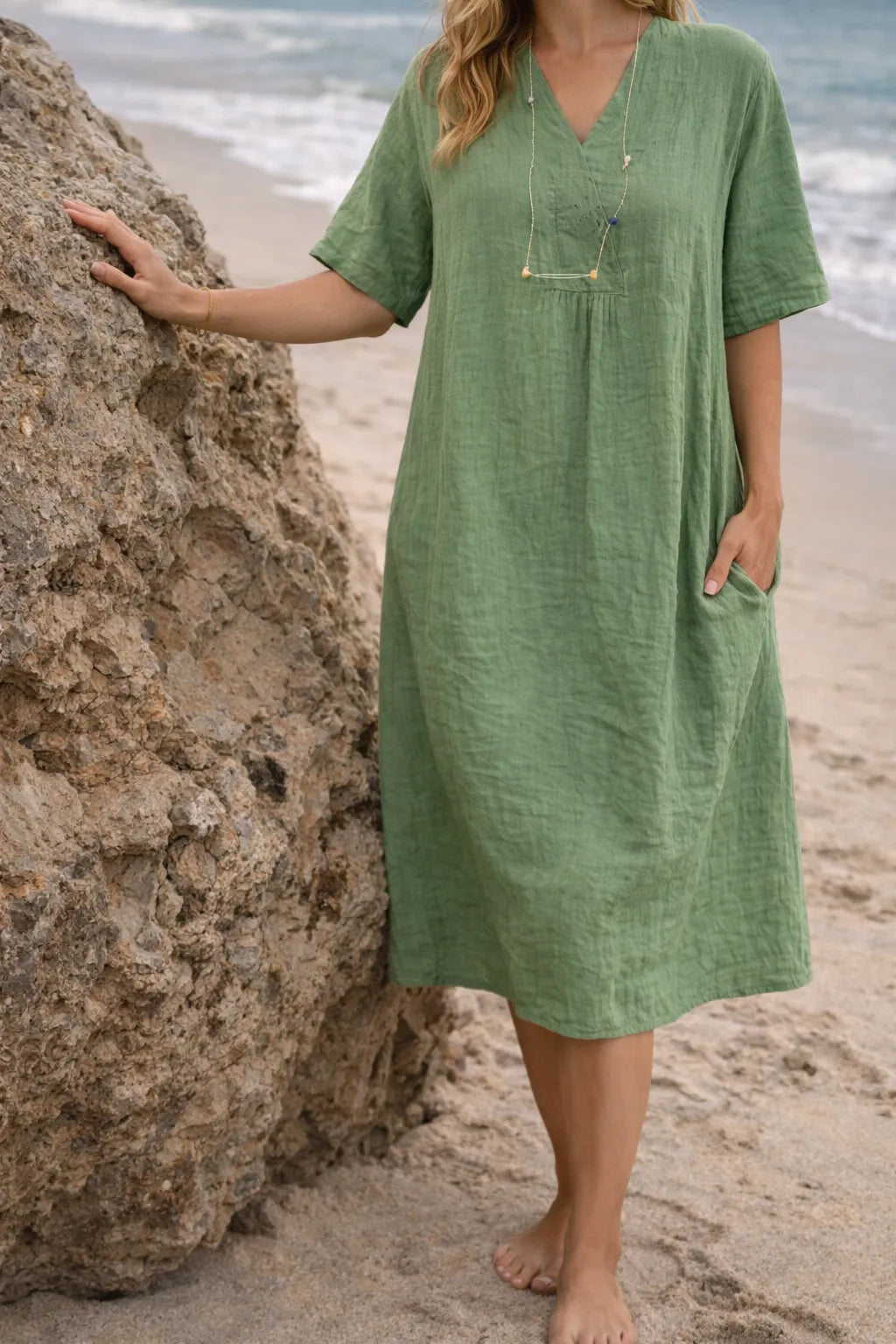 Vestido de Verano Midi Casual Elegante con Escote en V