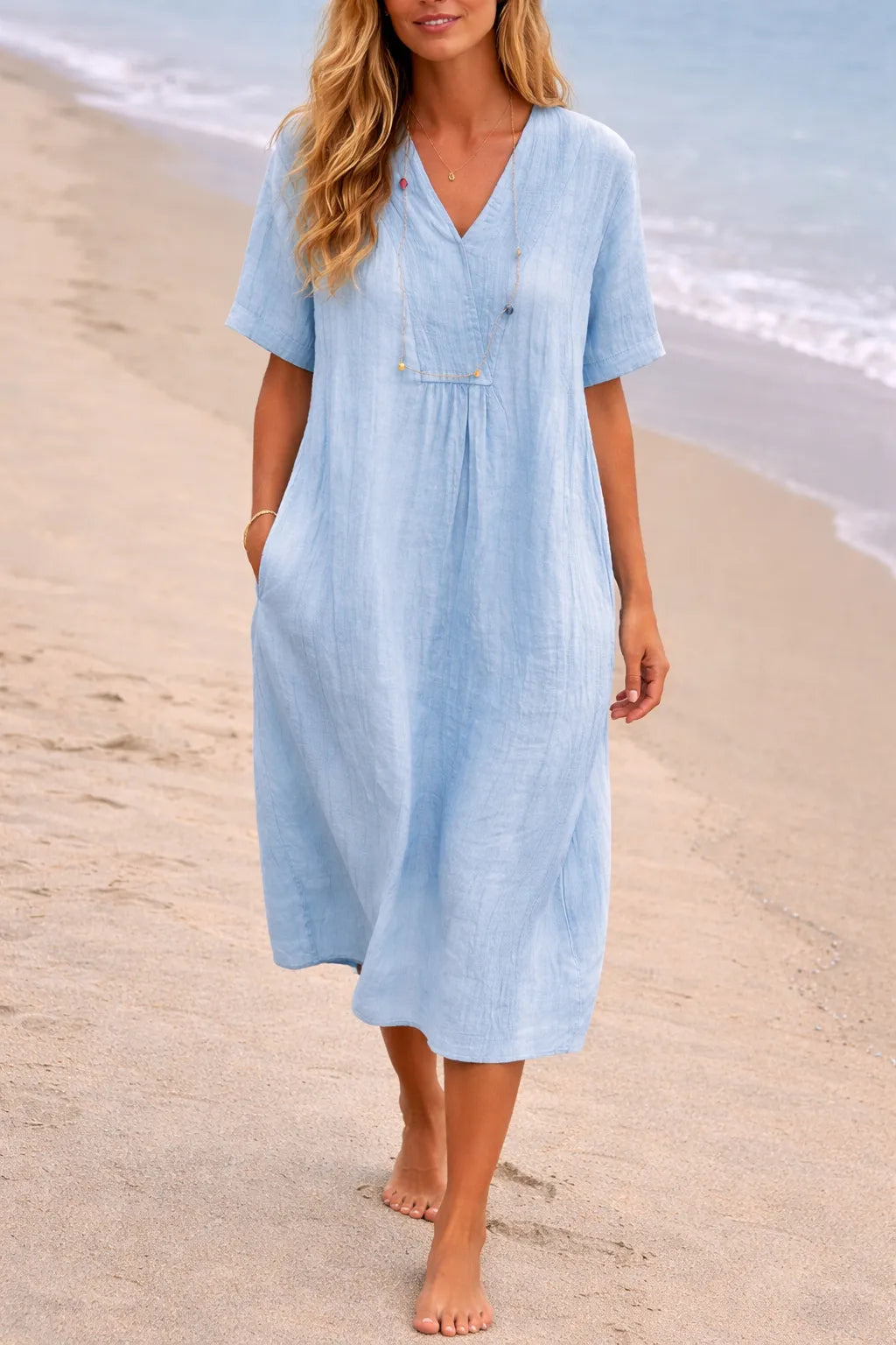 Vestido de Verano Midi Casual Elegante con Escote en V