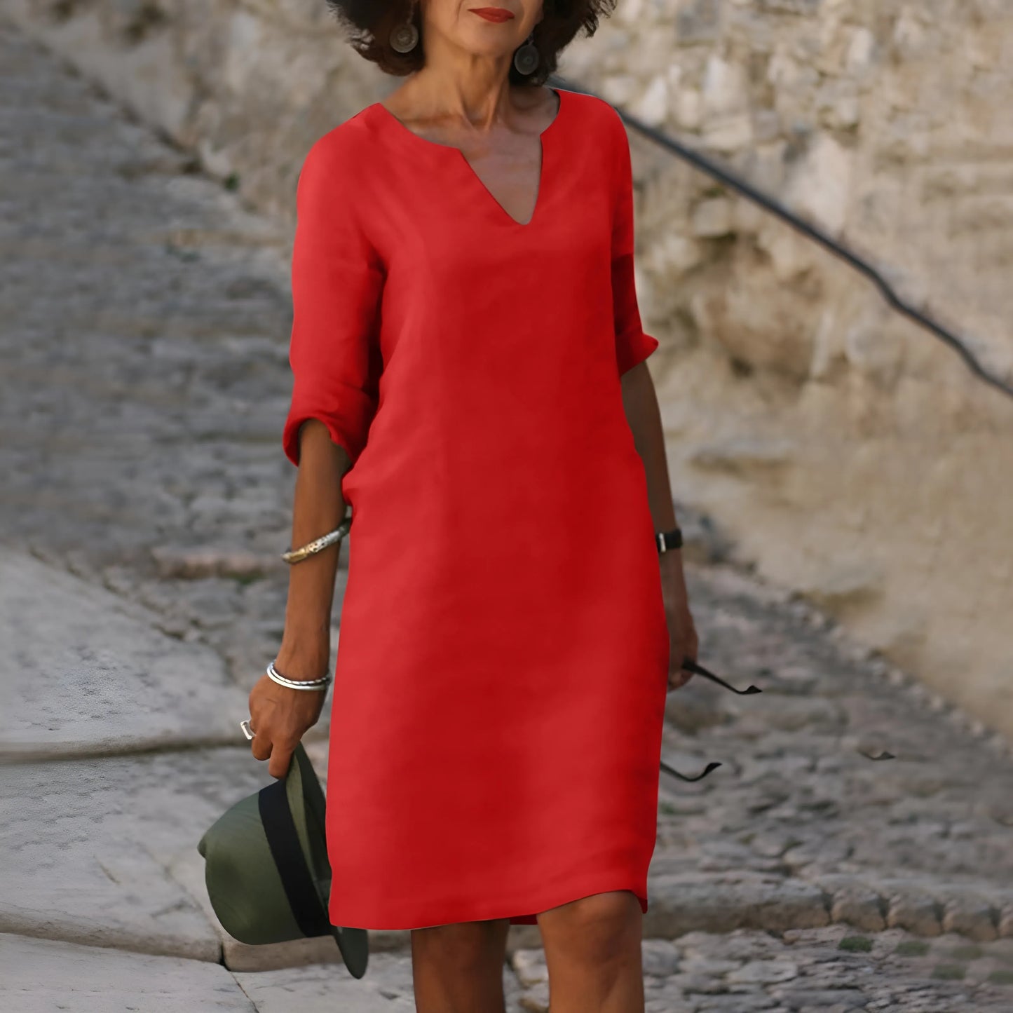 Vestido de Verano Midi Casual Elegante con Manga Tres Cuartos