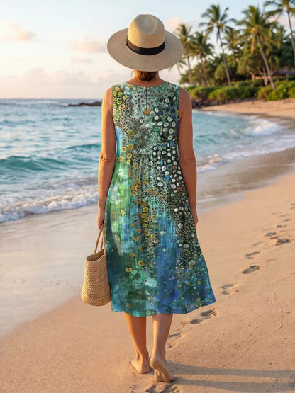 Vestido de Verano Midi Casual Estampado con Cuello Redondo
