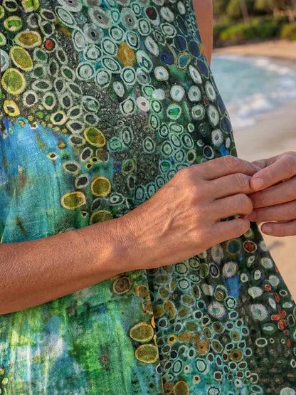Vestido de Verano Midi Casual Estampado con Cuello Redondo
