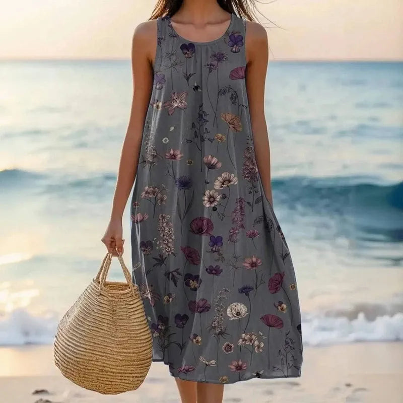 Vestido de Verano Midi Casual Floral con Sin Mangas
