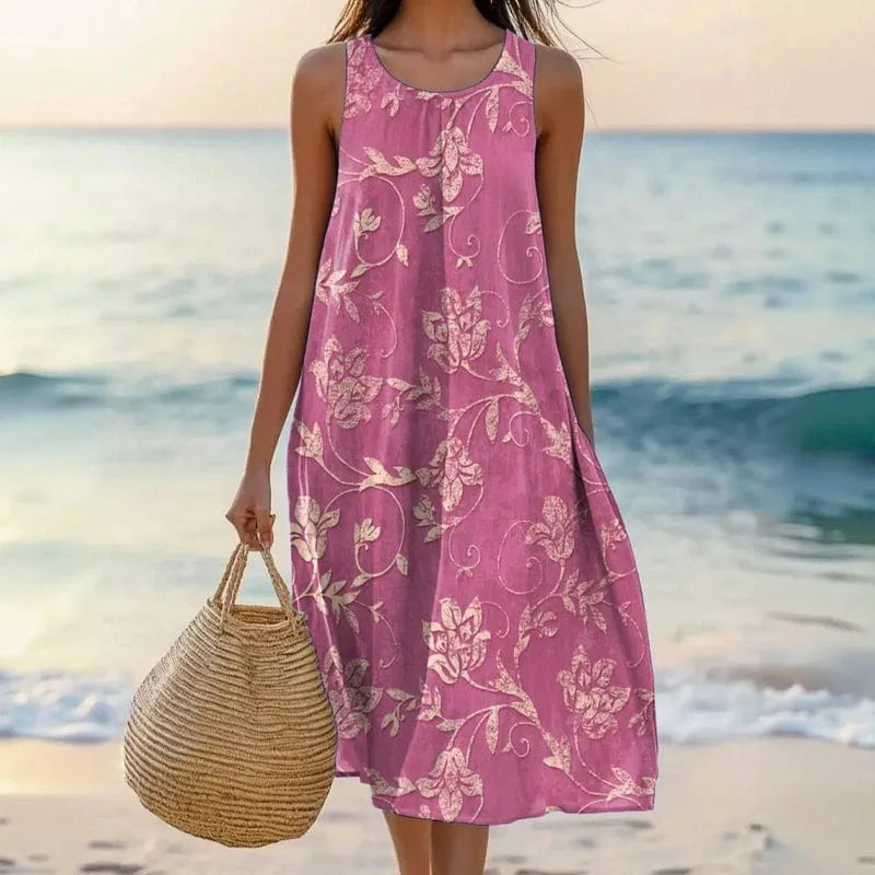 Vestido de Verano Midi Casual Floral con Sin Mangas