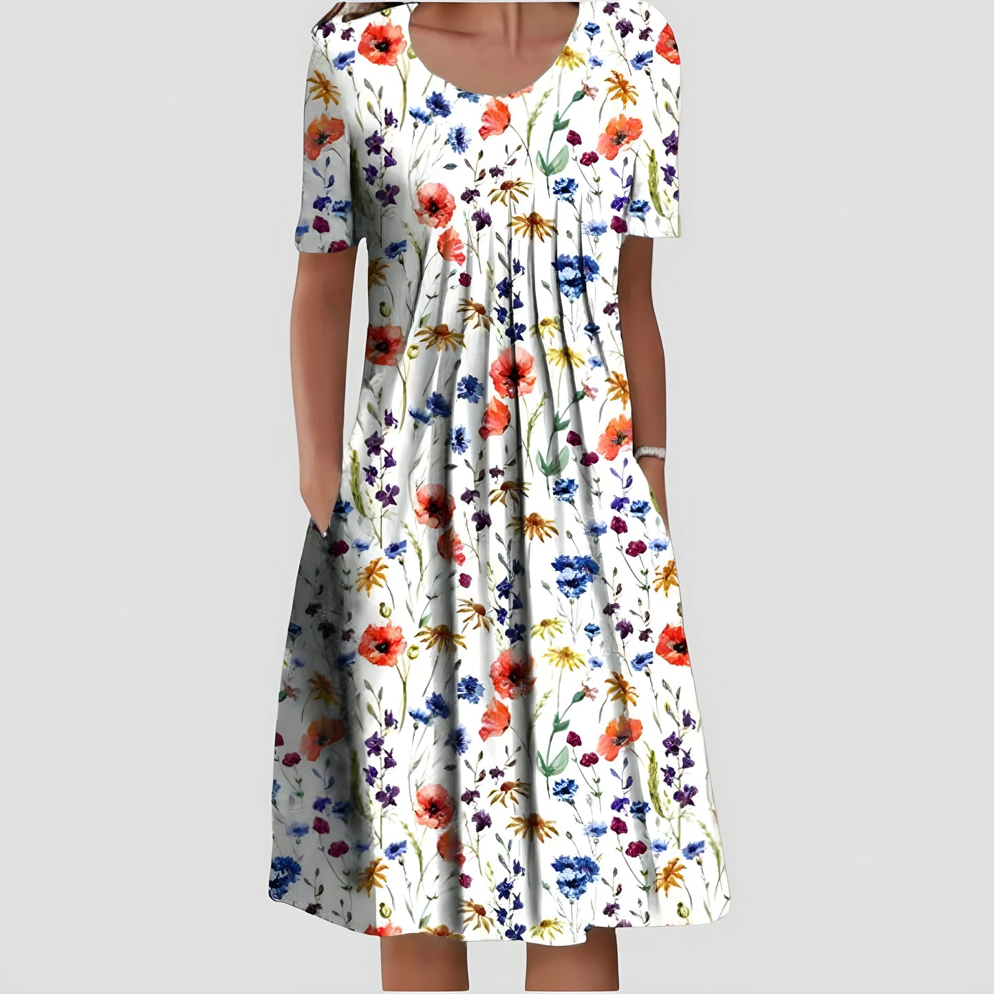 Vestido de Verano Midi Casual Flores con Manga Corta