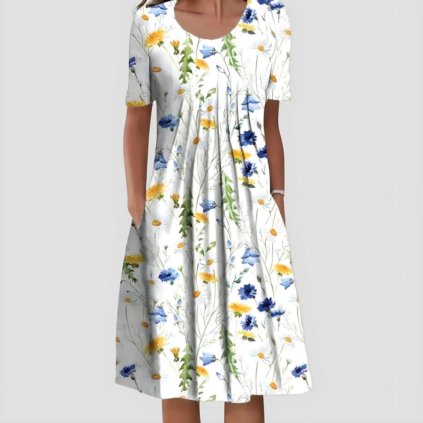 Vestido de Verano Midi Casual Flores con Manga Corta