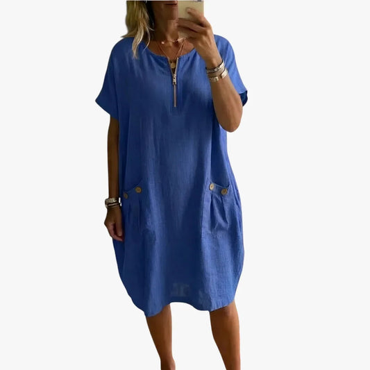 Vestido de Verano Midi Casual con Cremallera y Bolsillos