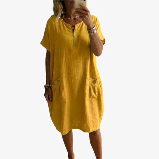 Vestido de Verano Midi Casual con Cremallera y Bolsillos
