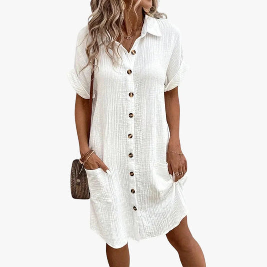Vestido de Verano Midi Casual con Manga Corta y Botones
