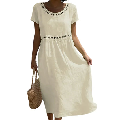 Vestido de Verano Midi Casual con Manga Corta y Encaje