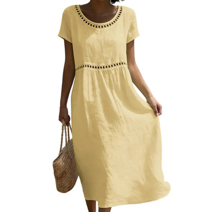 Vestido de Verano Midi Casual con Manga Corta y Encaje