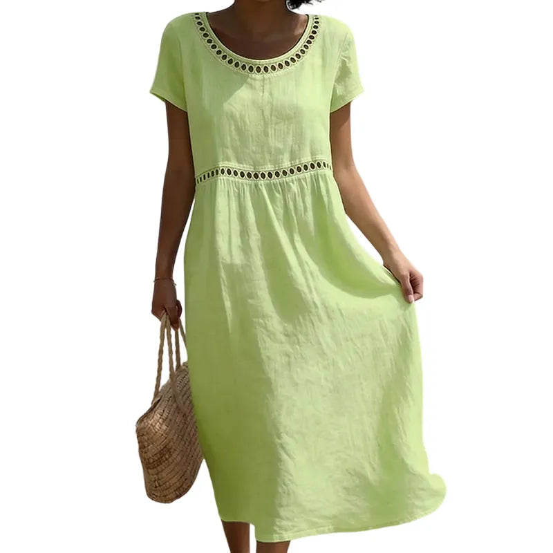 Vestido de Verano Midi Casual con Manga Corta y Encaje