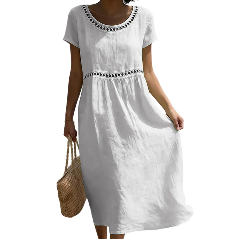 Vestido de Verano Midi Casual con Manga Corta y Encaje