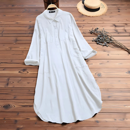 Vestido de Verano Midi Casual con Manga Larga y Bolsillos