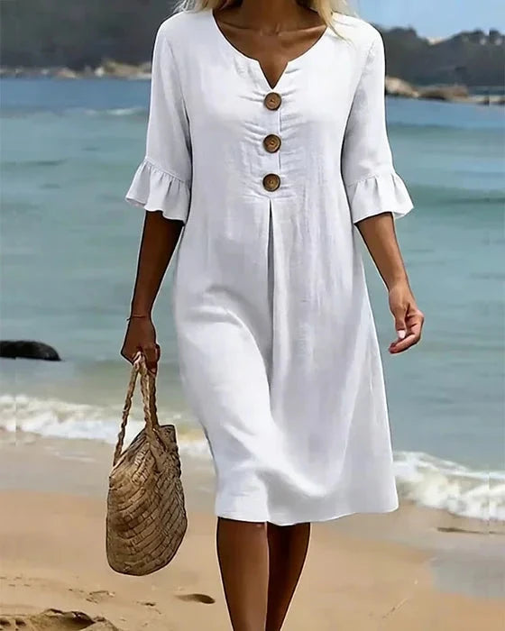 Vestido de Verano Midi Casual con Volantes y Botones