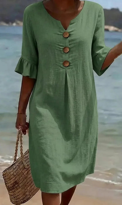 Vestido de Verano Midi Casual con Volantes y Botones