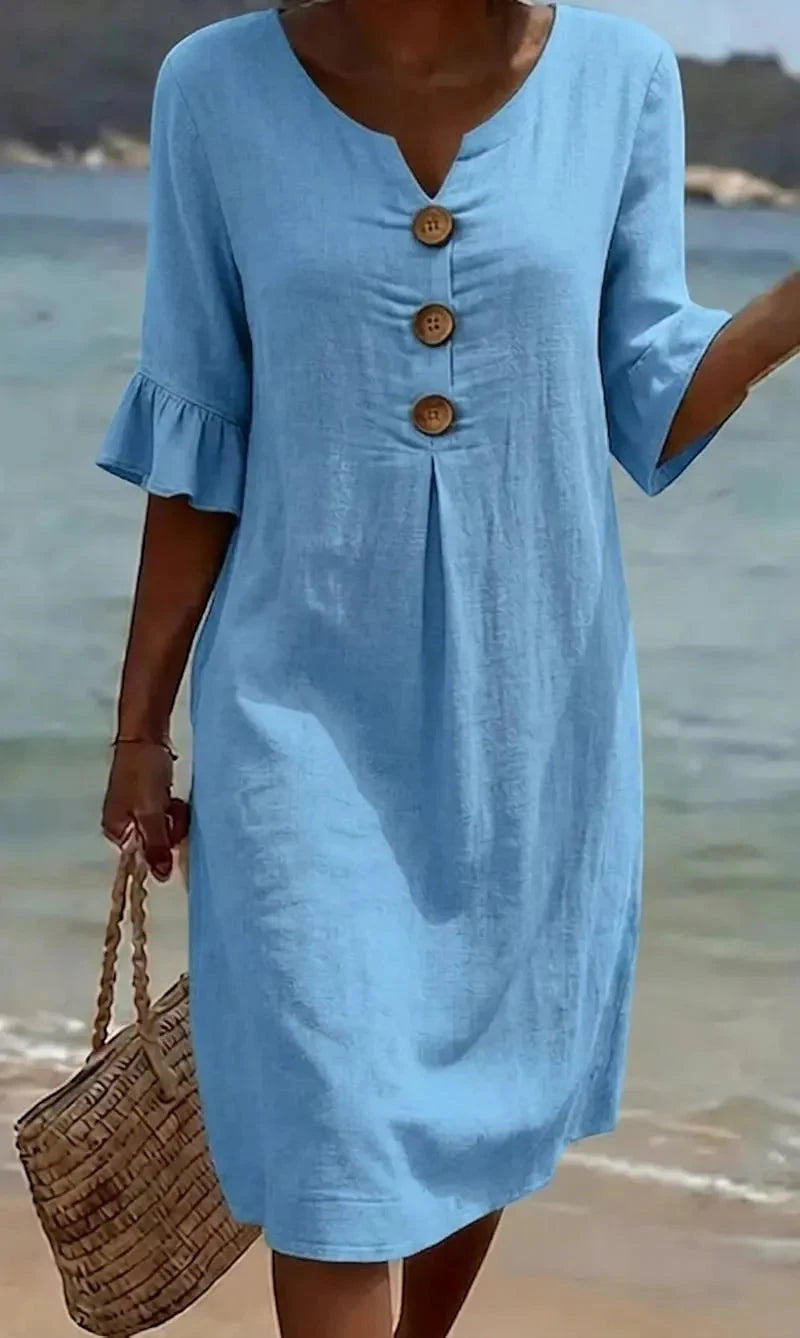 Vestido de Verano Midi Casual con Volantes y Botones