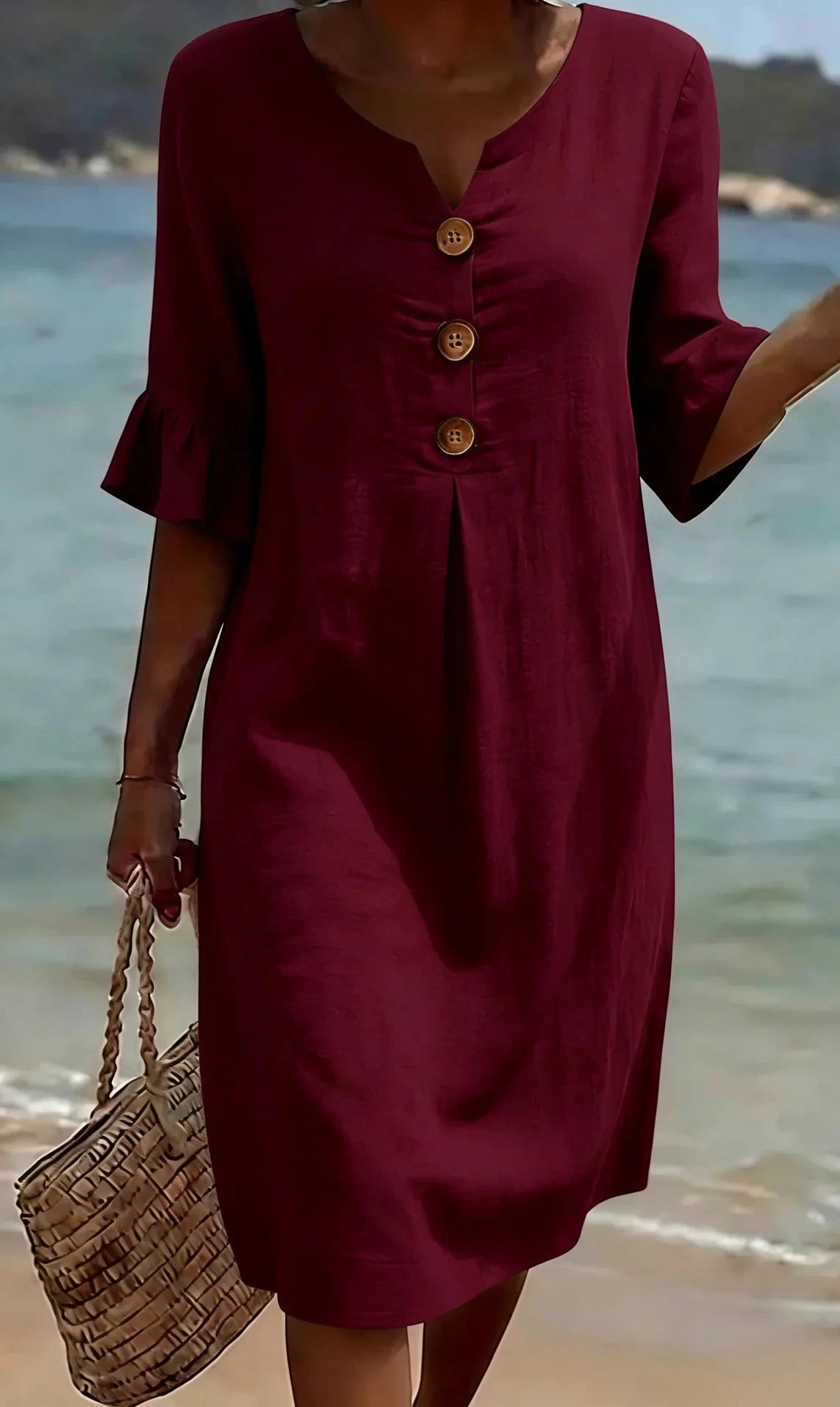 Vestido de Verano Midi Casual con Volantes y Botones