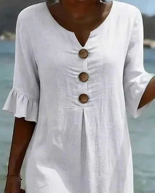Vestido de Verano Midi Casual con Volantes y Botones