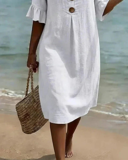 Vestido de Verano Midi Casual con Volantes y Botones
