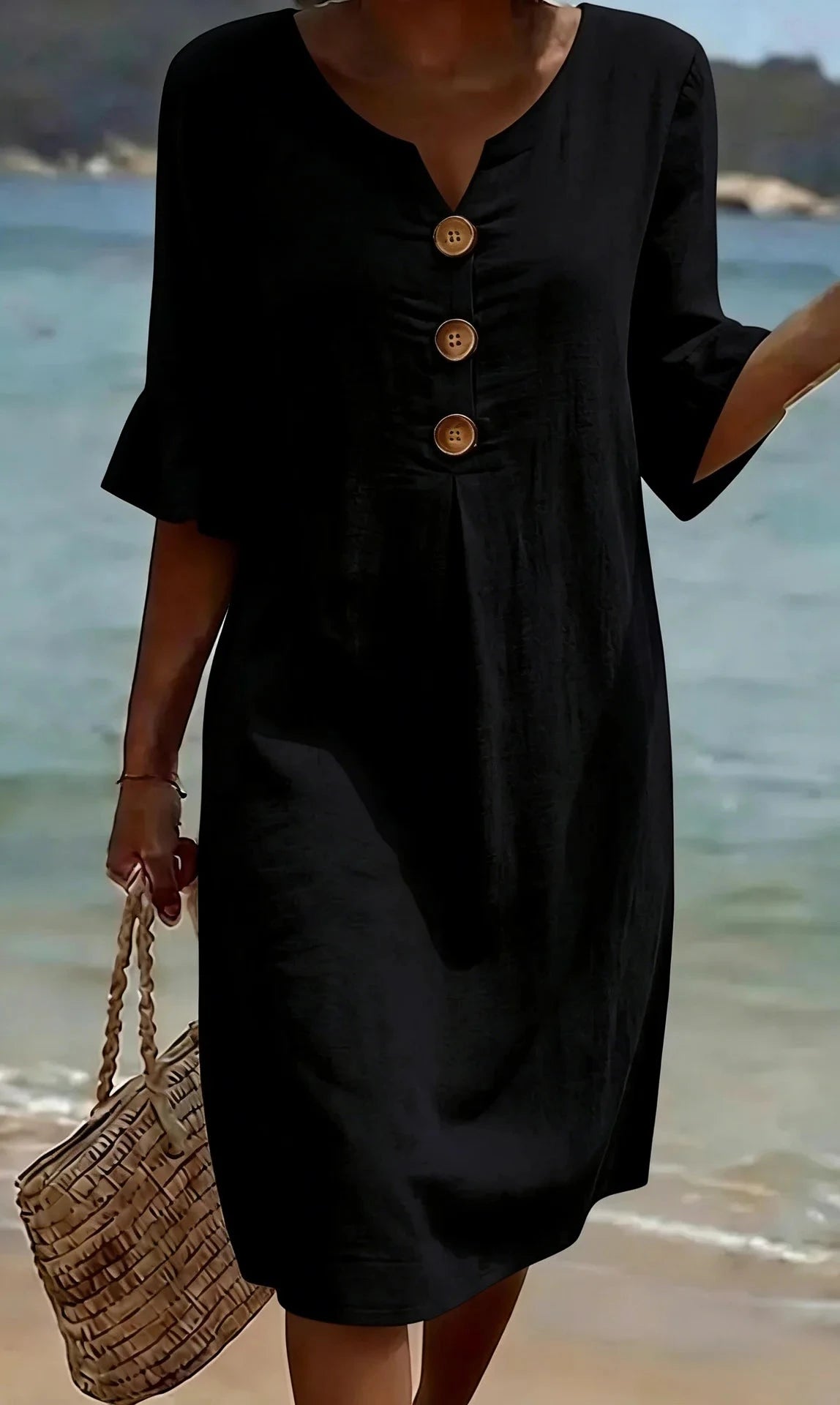Vestido de Verano Midi Casual con Volantes y Botones
