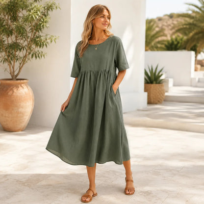 Vestido de Verano Midi Casual y Elegante con Manga Corta