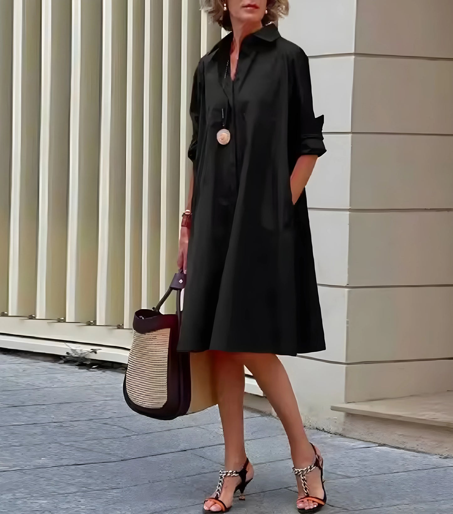 Vestido de Verano Midi Elegante Casual con Bolsillos