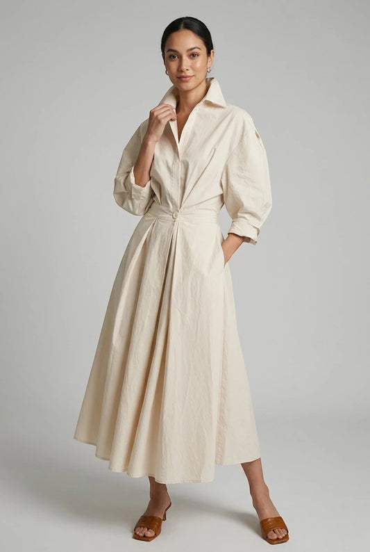 Vestido de Verano Midi Elegante Casual con Manga Larga
