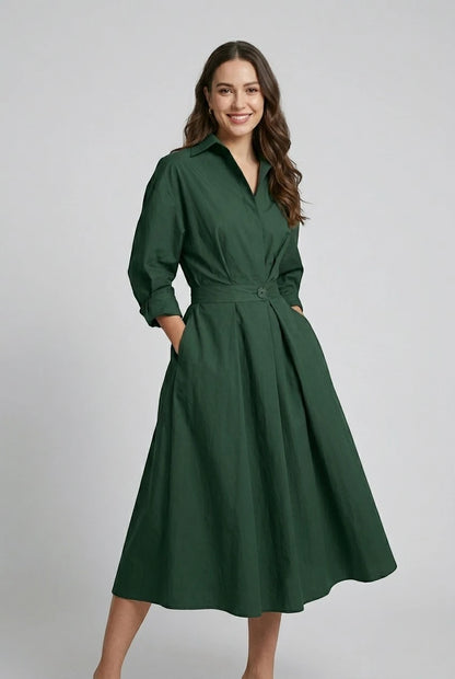 Vestido de Verano Midi Elegante Casual con Manga Larga