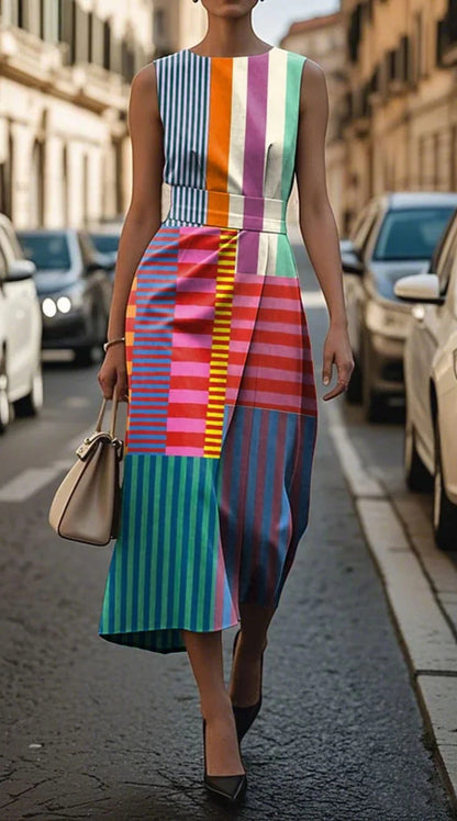 Vestido de Verano Midi Elegante Estampado con Asimétrico