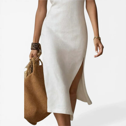 Vestido de Verano Midi Elegante Minimalista con Abertura
