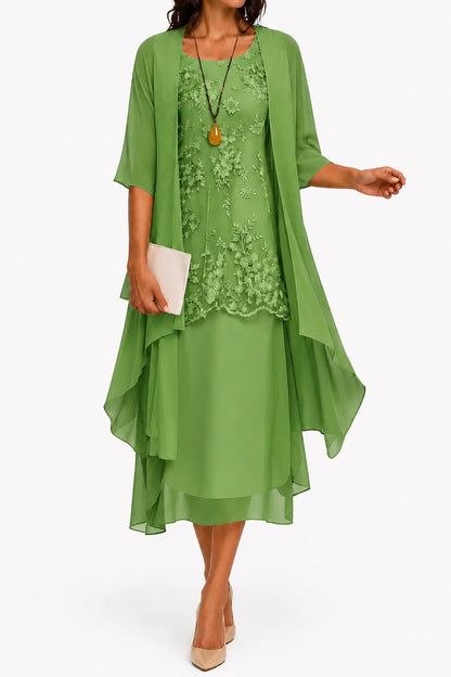 Vestido de Verano Midi Elegante con Capa y Encaje