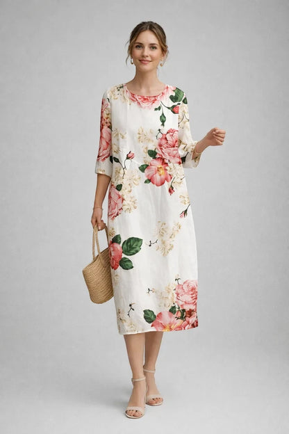 Vestido de Verano Midi Elegante con Estampado y Manga Larga