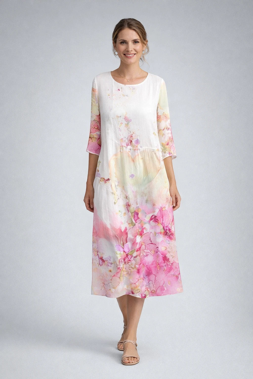 Vestido de Verano Midi Elegante con Estampado y Manga Larga