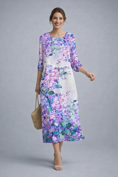 Vestido de Verano Midi Elegante con Estampado y Manga Larga
