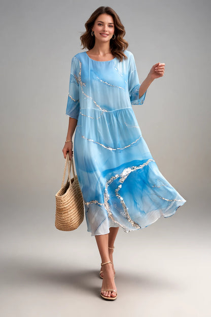 Vestido de Verano Midi Elegante con Estampado y Manga Larga