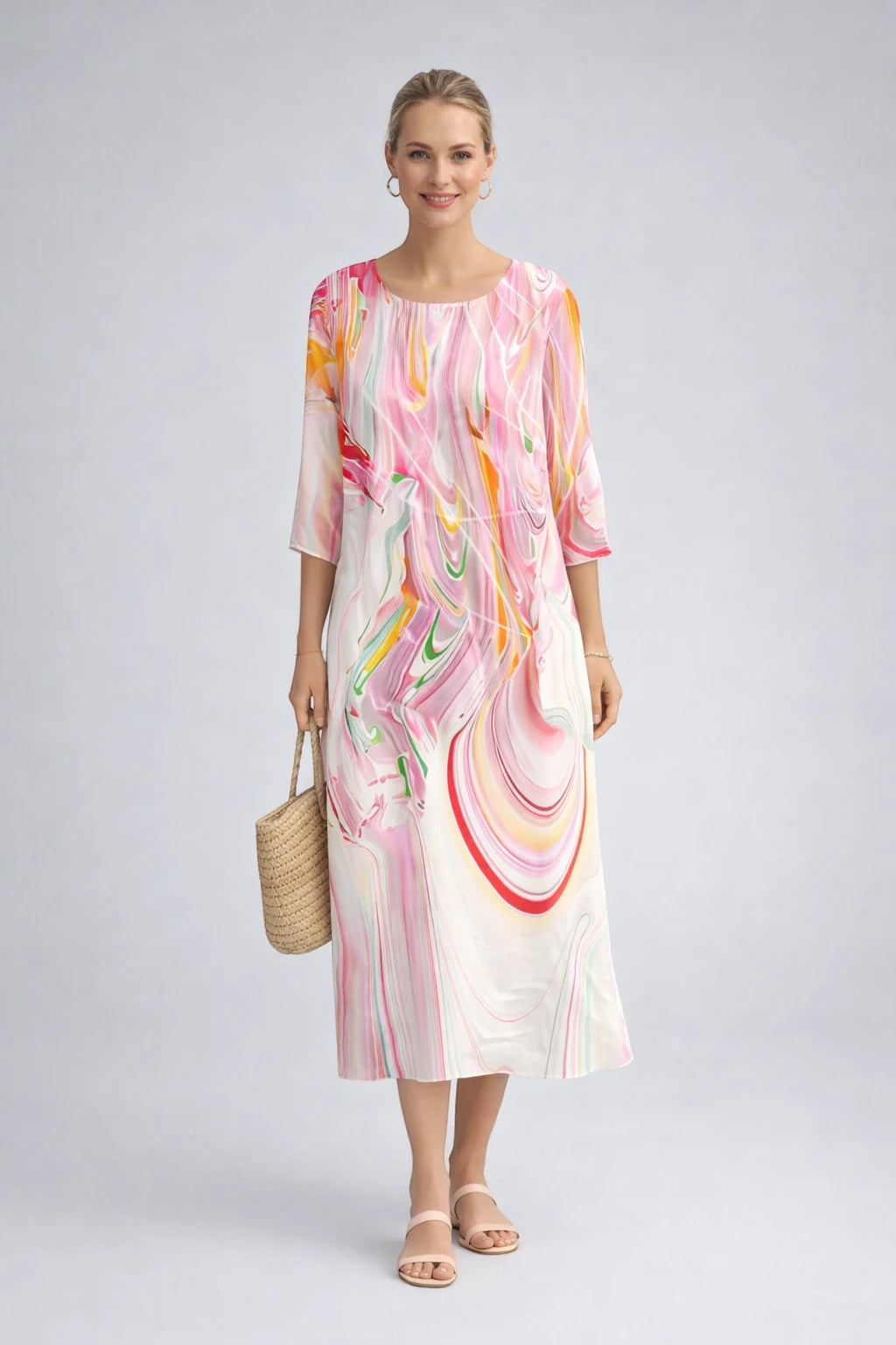 Vestido de Verano Midi Elegante con Estampado y Manga Larga