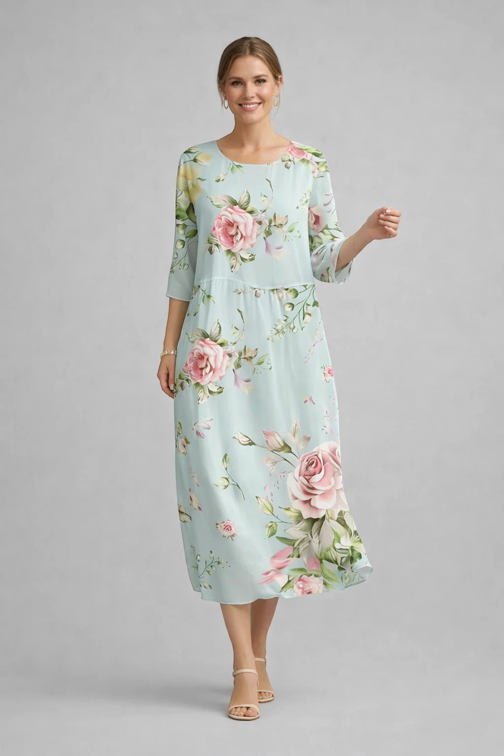 Vestido de Verano Midi Elegante con Estampado y Manga Larga