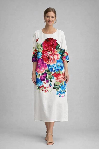 Vestido de Verano Midi Elegante con Estampado y Manga Larga