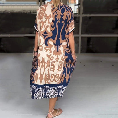 Vestido de Verano Midi Estampado Casual con Manga Corta
