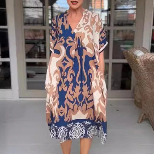 Vestido de Verano Midi Estampado Casual con Manga Corta